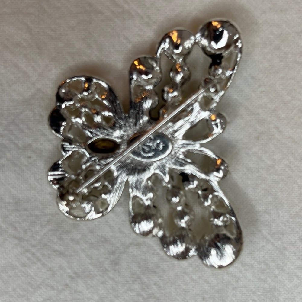 VTG Premier Designs Silver tone Butterfly Brooch with Rhinestones and Gold Beads - Picture 5 of 6